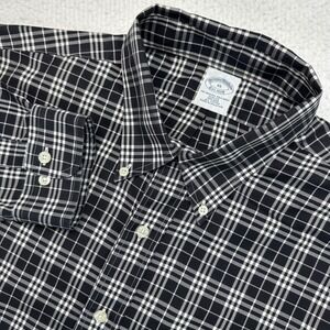 Brooks Brothers Button Down Shirt Mens XL Black White Plaid Slim Fit Non Iron